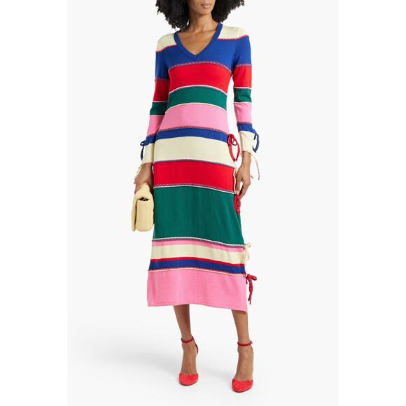 Rosie Assoulin Bow-Detailed Striped Wool Midi Fitted Dress XS Multicolor Runway - Picture 2 of 16